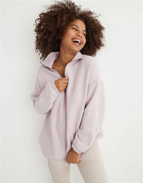 aerie good vibes corded oversized quarter zip sweatshirt